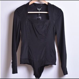 Bebe 100% Silk Black Bodice Bodysuit Blouse Top XS